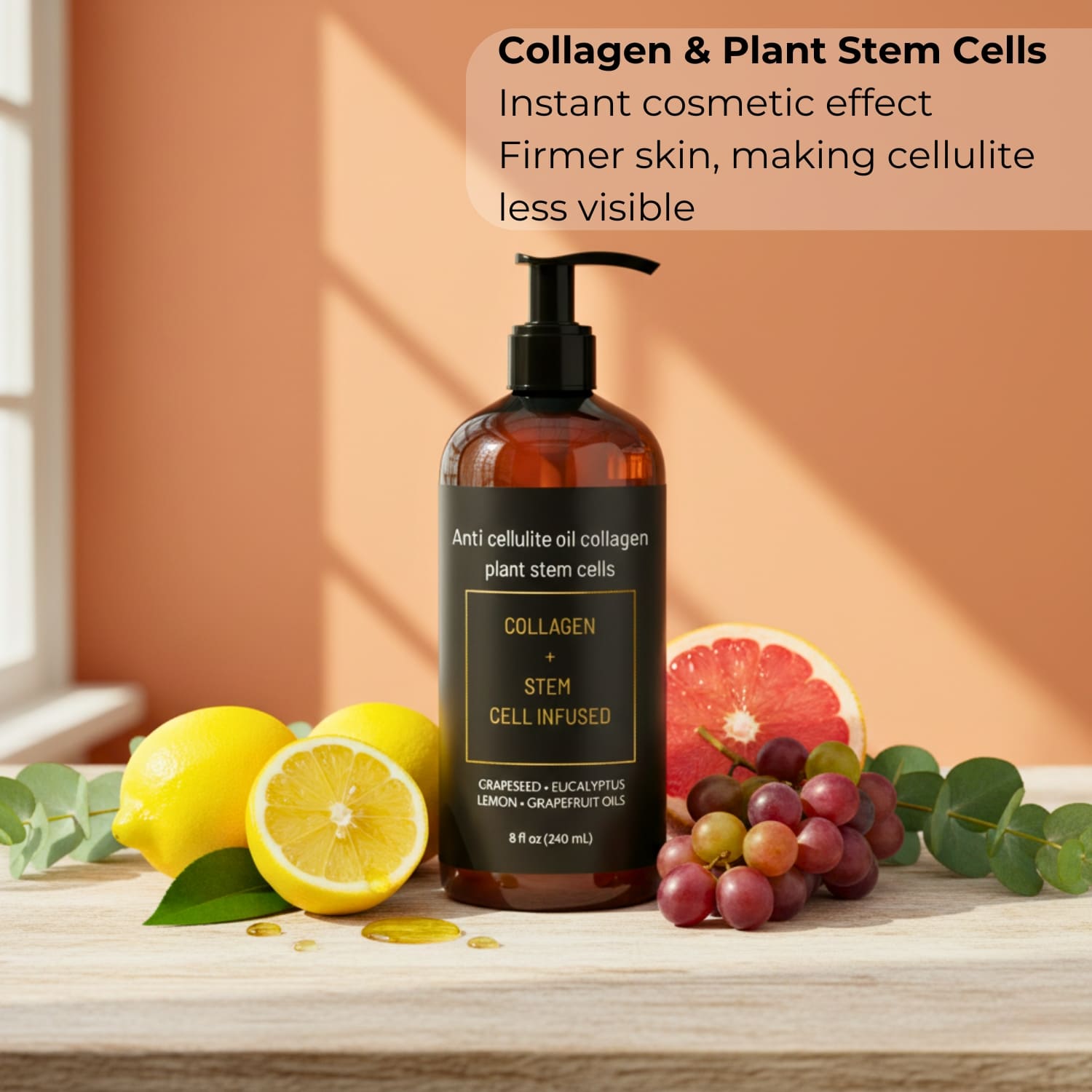 Anti cellulite oil collagen plant stem cells